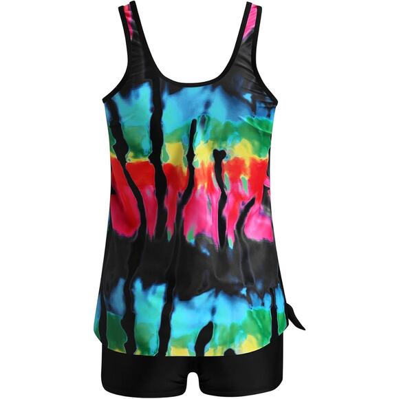 NEW WOMEN'S 2 PIECE COLOR BLOCK STRIPE TANKINI W/BOY SHORTS & TUMMY CONTROL XL - Picture 4 of 9